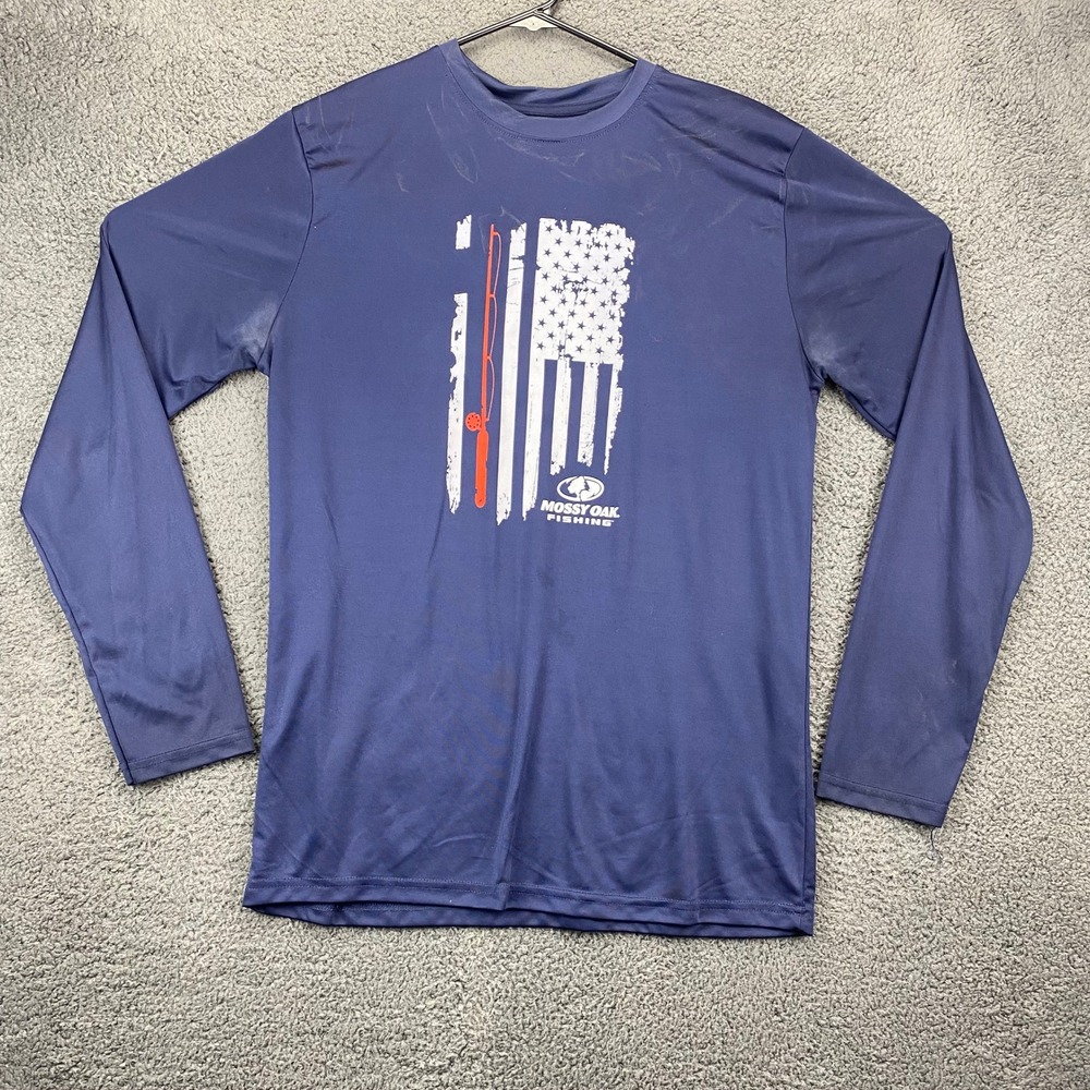 Mossy Oak Fishing T-Shirt American Flag Long Sleeve Patriotic Size L